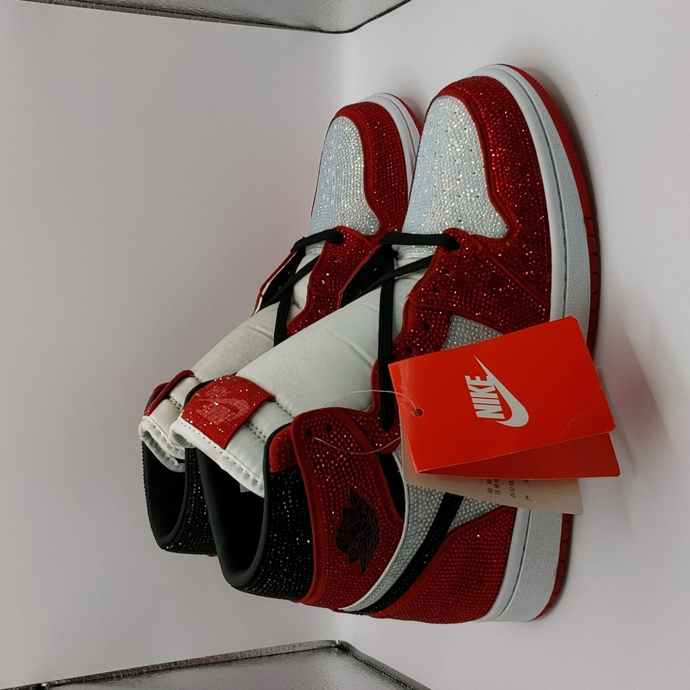 New Custom Crystal Iced Sneakers Red/White/Black Unbranded Bedazzled Sz 6 - Picture 3 of 16
